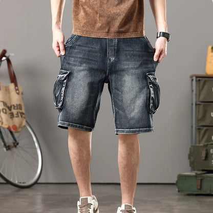 Distressed Denim Cargo Shorts