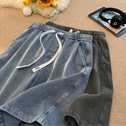 Washed Denim-Look Casual Shorts