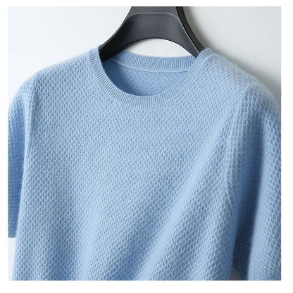 Wool Waffle Knit Half-Sleeve Sweater