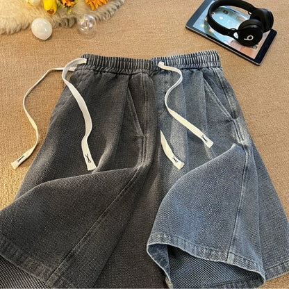 Washed Denim-Look Casual Shorts