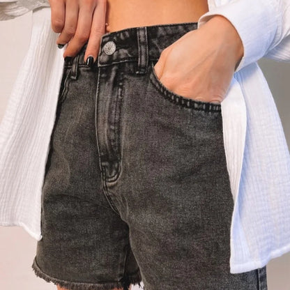 Vintage Wash Mid-Rise Denim Shorts