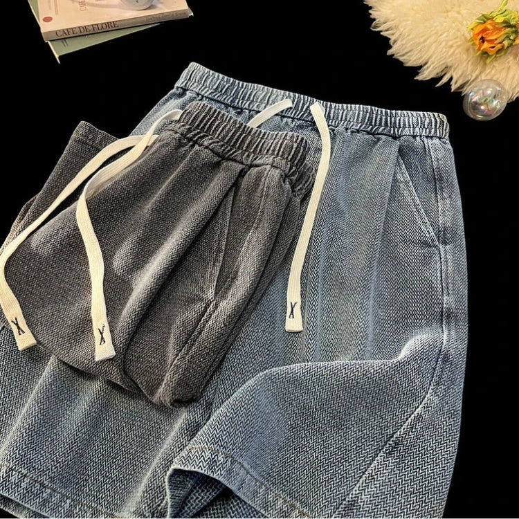 Washed Denim-Look Casual Shorts