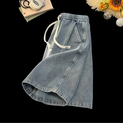 Washed Denim-Look Casual Shorts