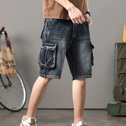 Distressed Denim Cargo Shorts