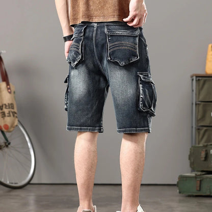 Distressed Denim Cargo Shorts