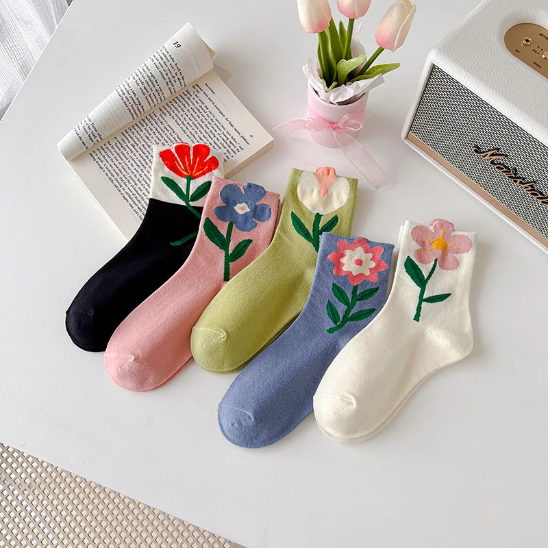 Spring Blossom - Cotton Socks (Set Of 5 Pairs)