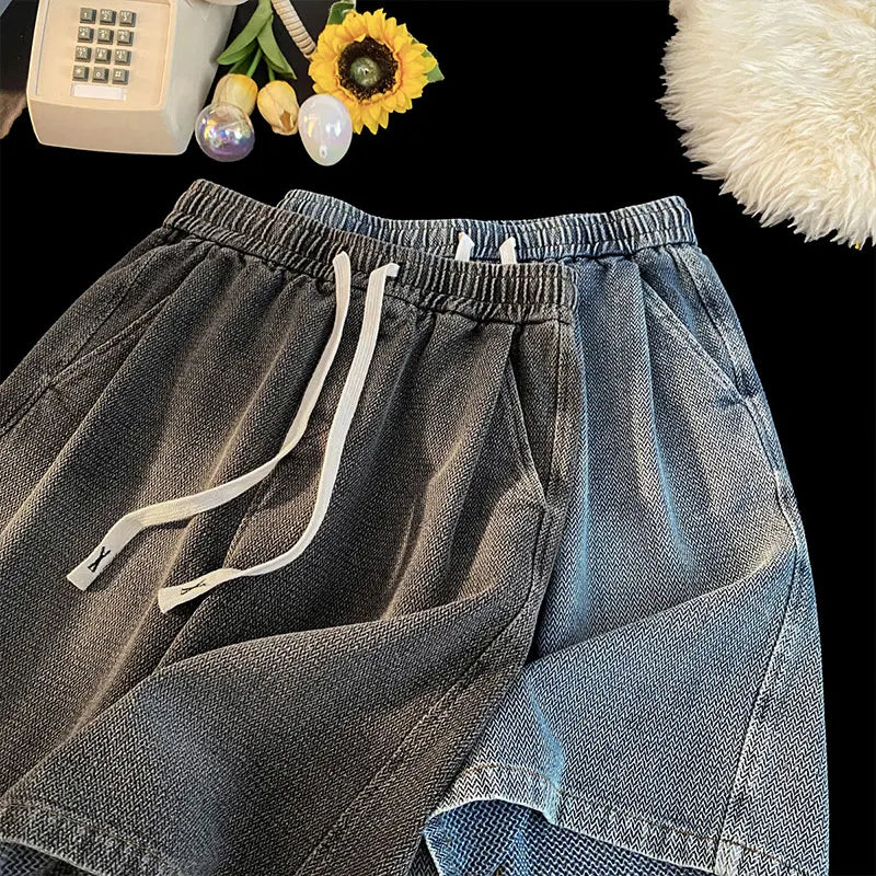 Washed Denim-Look Casual Shorts