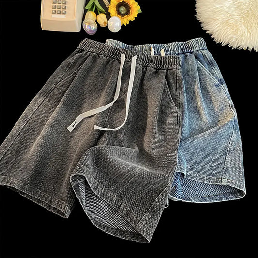 Washed Denim-Look Casual Shorts