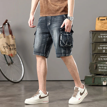 Distressed Denim Cargo Shorts