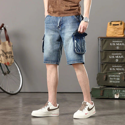 Distressed Denim Cargo Shorts